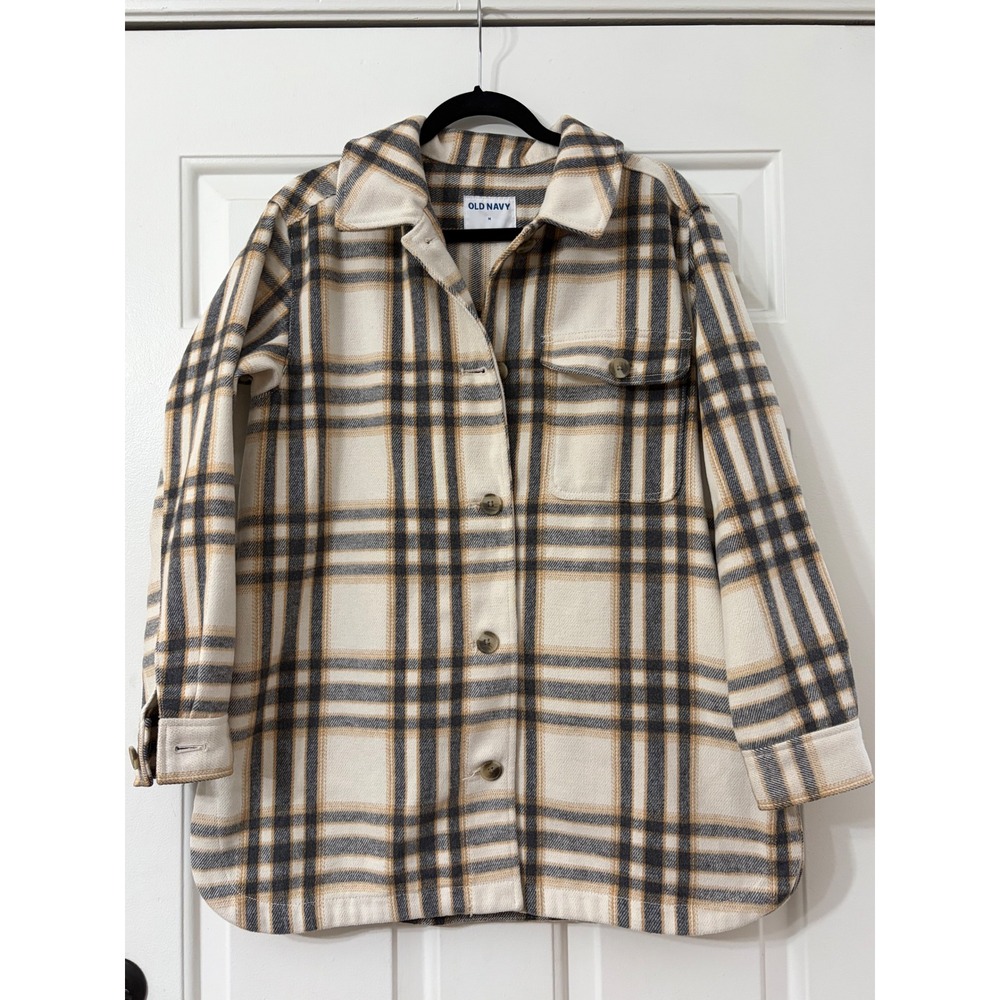 Old Navy | Plaid Button Up Shacket Jacket | M || Cream Tan Gray|